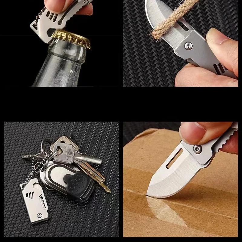 Mini Outdoor Folding Knife D2 Steel Portable Bottle Opener Sharp Cutting Tool Hanger High Hardness Knife Camping Survival Tool