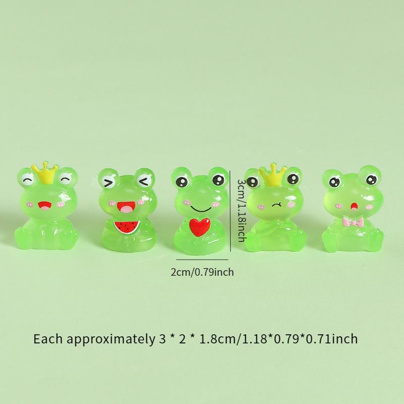 5pcs/set 3D Luminous Resin Frog Prince Cute Figurine Micro Landscape Creative Desktop Car DecorationDIYOrnaments