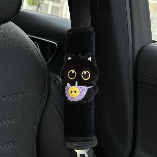 Black Cat Seat Belt Shoulder Pad Cover Soft Plush Car Safety Belt Protector for Kids Car Interior Decor for Anti-Chafing