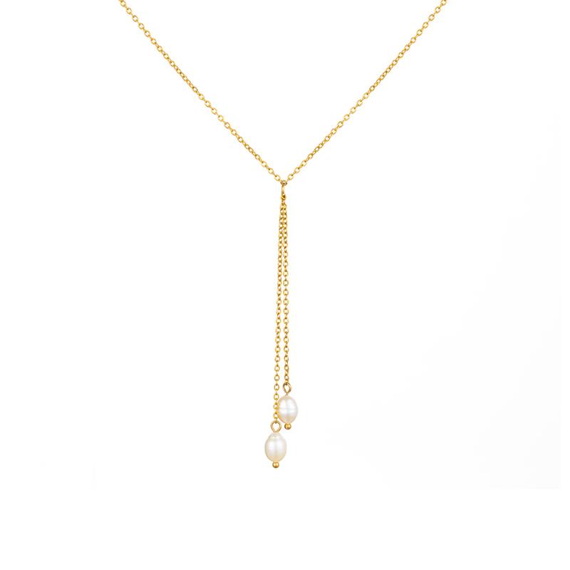 316L Stainless Steel Pearl Pendant Necklaces Foxanry Trendy Elegant Waterproof Engagement Jewelry Gifts EL0056