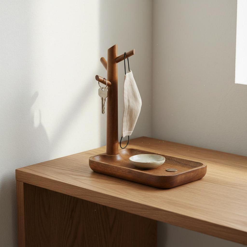 Key Holder Tray Compartmentalized Design Entryway Catchall MultiFunctional Rack with Dish
