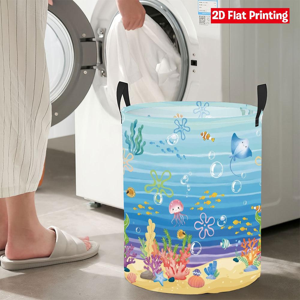Collapsible Laundry Basket Large Round Waterproof Fabric Hamper Dirty Clothes Storage Bin Toy Organizer with Handles