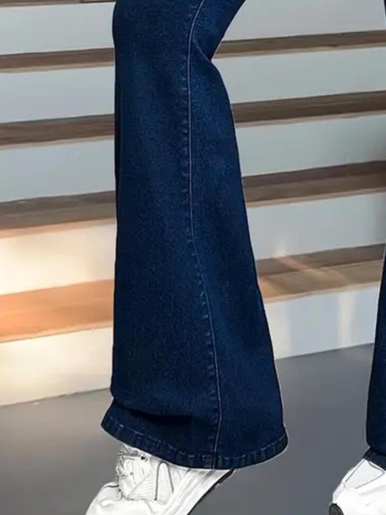 Europäische & Amerikanische Damen Dunkelblaue Schlagjeans - Elastisch, Vielseitig, Schlankmachende Passform