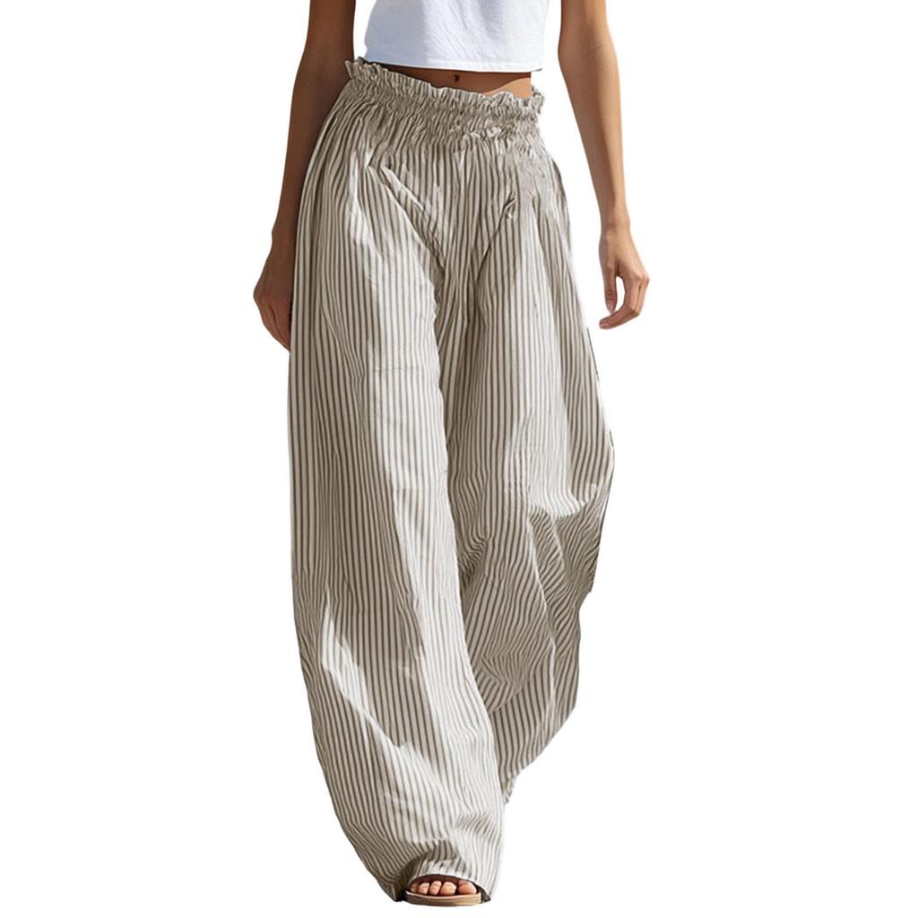 Women’s Loose Straight Leg Summer Casual Jogger Pants High Waist Elastic Waistband Lightweight Flowing Trousers for Daily Wear