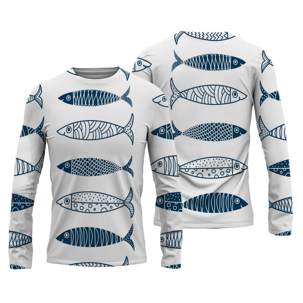 New Men's Fishing Shirts Customizable Print T-Shirt Fishing Apparel Long Sleeve Fishing Shirt Outdoor Sports Crewneck Tops 6XL
