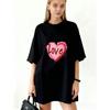 Oversized T Shirt Dress Black Love Heart Print Casual Streetwear Style For Women