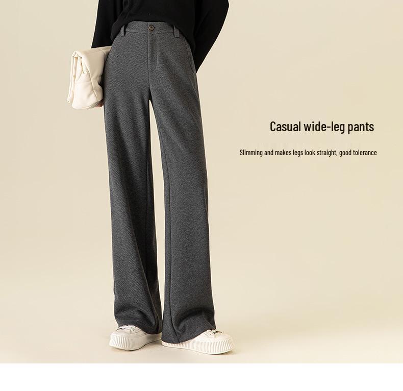 Guang Mei Women's 2025 Winter Velvet-Enhanced Silk Wool Straight-Leg Pants: Slimming, Casual, and Wide-Leg Fit