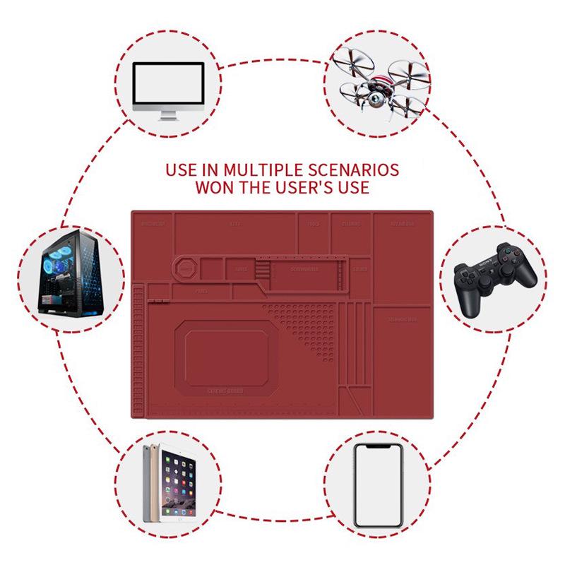 Magnetic Silicone Repair Mat for Mobile Motherboards – Heat-Resistant with Screw Positions for Soldering and Hot Air Tools