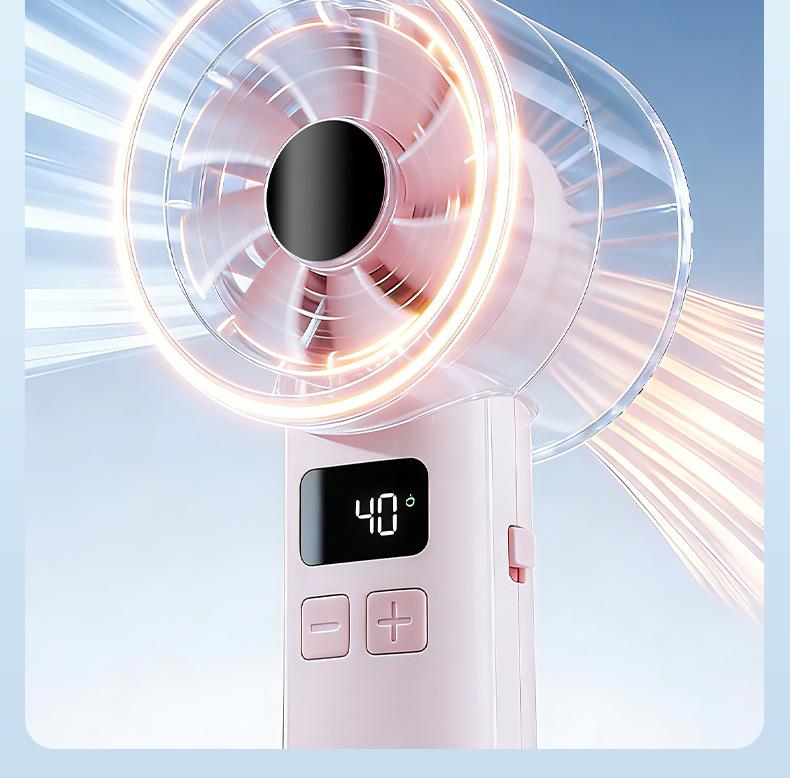 Compact USB Rechargeable High-Speed Digital Display Handheld Fan