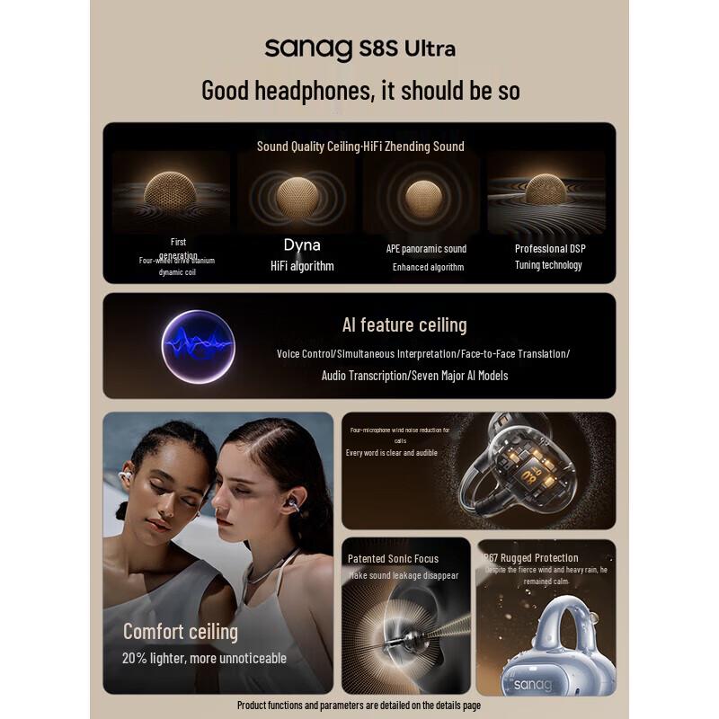 SANAG S8S Ultra Open-Ear Clip AI Sports Bluetooth Headphones