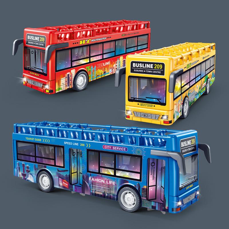 Sightseeing Plastic Bus With Sound And Light Functions Children Toy Inertia