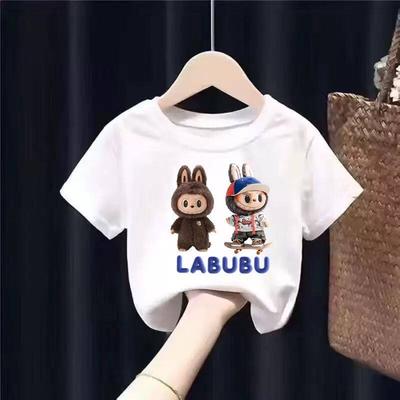 LABUBU Summer Fashion Cartoon Girl Short Sleeve Casual T-shirt Short Sleeve Outdoor Sports Children's Clothing