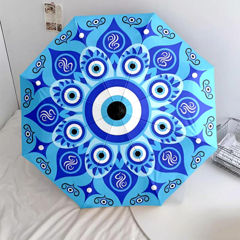 1 PC Automatic Folding Umbrella - The Evil Eye Pattern, Portable & Foldable Design with 8 Ribs, Christmas Birthday Gifts