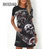 Elegantes Damen-Mode-Midikleid mit kurzen Ärmeln und 3D-Druck, Übergröße, Strandbekleidung