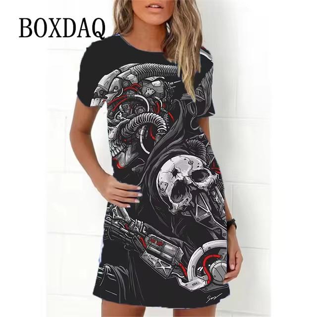 Elegantes Damen-Mode-Midikleid mit kurzen Ärmeln und 3D-Druck, Übergröße, Strandbekleidung