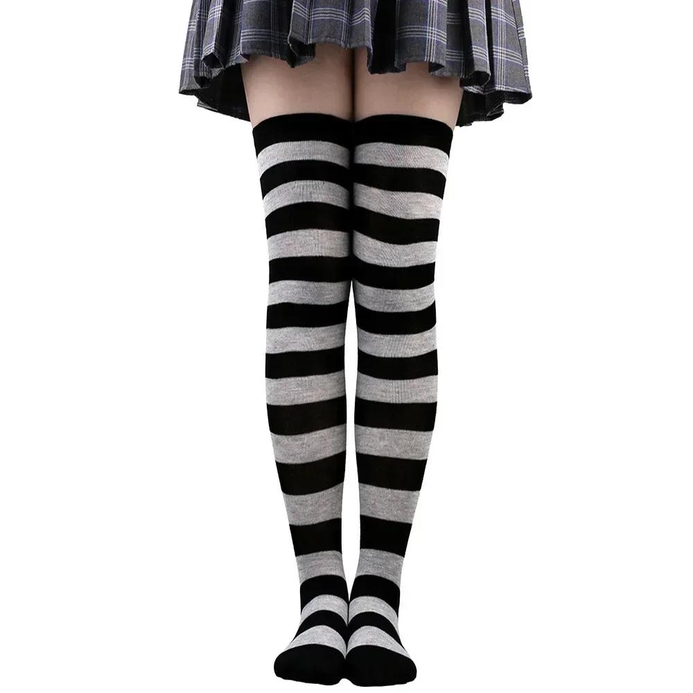 Long Socks Womens Over Above Knee Striped Thigh High Stockings Polka Dot Ladies Black White Pink Cosplay Lolita Harajuku Y2k