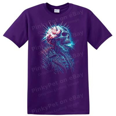 Skull Brain Spikes Electric Horror Graphic T Shirt Cool Art Heavy Metal Tee
