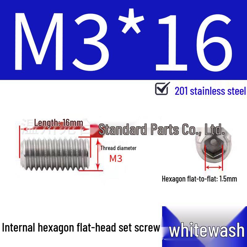 201 Stainless Steel Headless Set Screw - Flat End Socket Screw