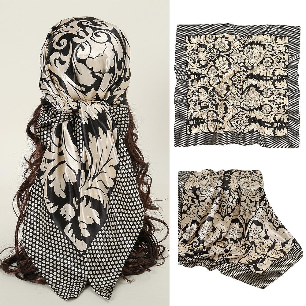 90*90Cm Square Silk Scarf Women Print Scarves Satin Shawl Wrap Hijab Female Headband Bandana Foulard Neckerchief