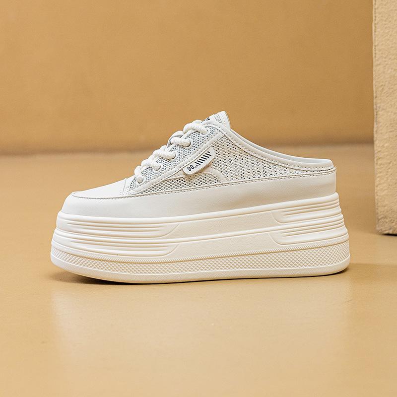 

Мода 8 см Воздушная сетка ПУ Синтетическая микрофибра Кожа Балетки Летние женские сандалии Тапочки Массивные кроссовки Тапочки Платформа Клиновидная обувь 39 бежевый