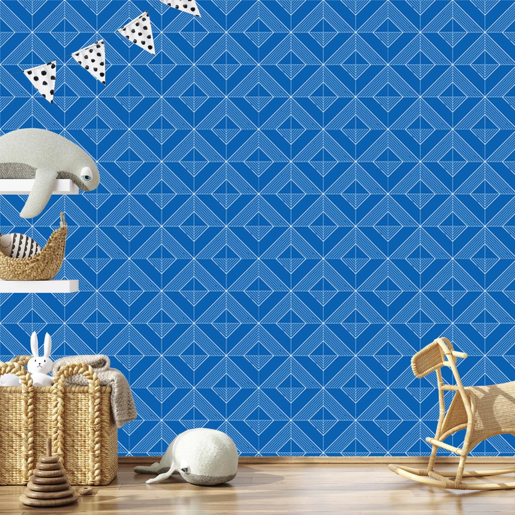 Geometric Rhombus Wallpaper, Blue, Fine Detail, 50x1000