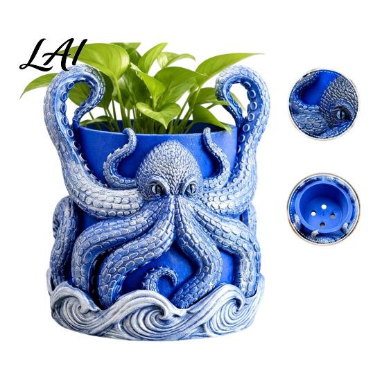 Ocean Themed Planter 3D Printed Octopus Planter with Tray Plant Holder Nautical