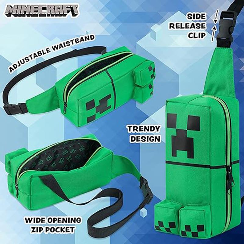 Minecraft Backpack Canvas Cartoon Creeper Wolf Casual Shoulder Bag For Daily Use