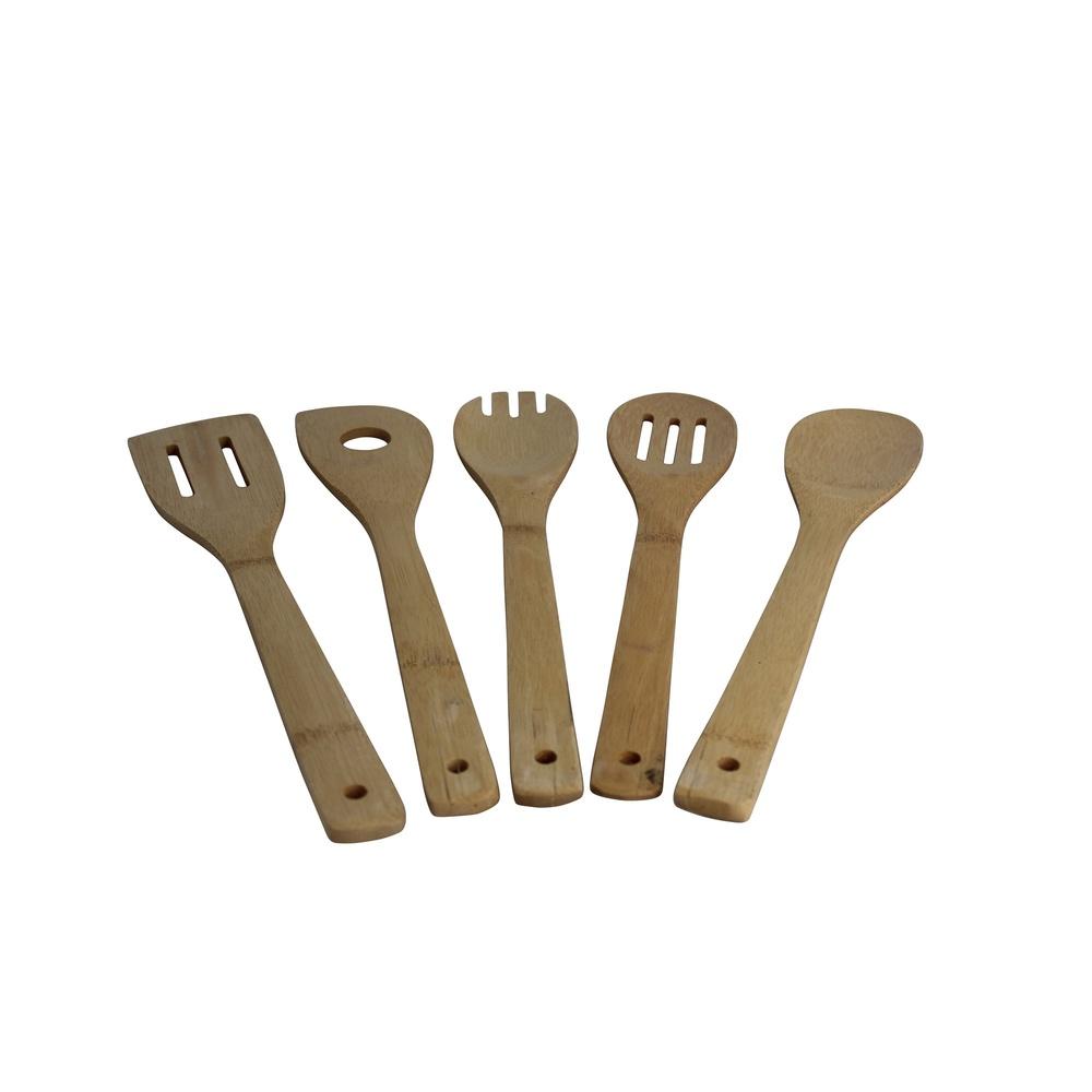

5pc Bamboo Kitchen Utensil Set Eco-Friendly Cooking Tools Slotted Spoon Mixing Fork Solid Spoon Turner Ideal Cooking Baking United States