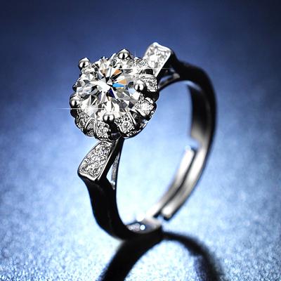 Simulation Moissanite Women's Ring, One-carat Flower Bud Crown Six-claw Ring