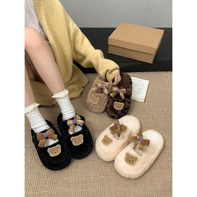 Popular White Thick-soled Heightening Fluffy Slippers Wear Autumn and Winter Cute Cartoon Bag Head Cotton Slippers
