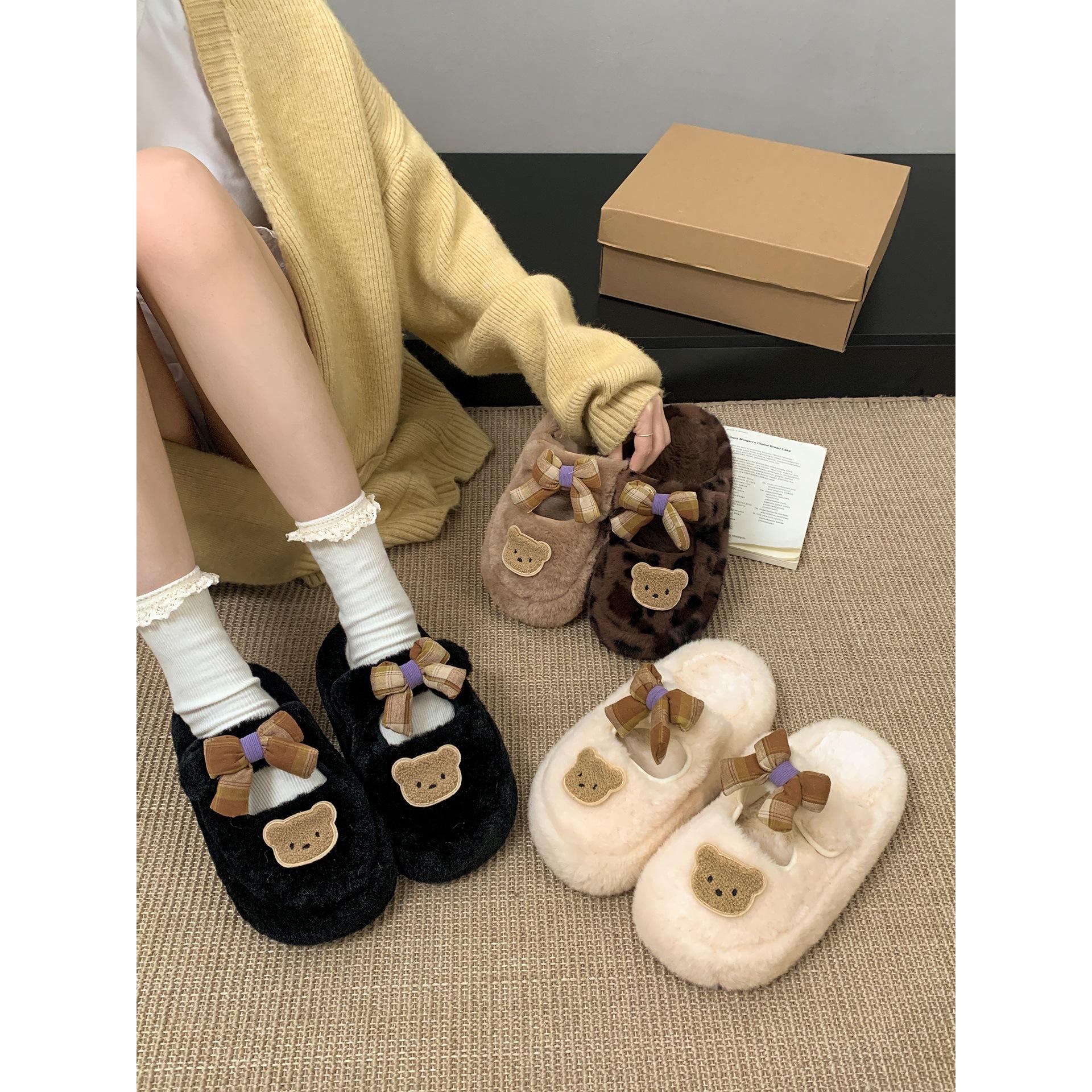 

Popular white thick-soled heightening fluffy slippers wear autumn and winter cute cartoon bag head cotton slippers 40 хакі