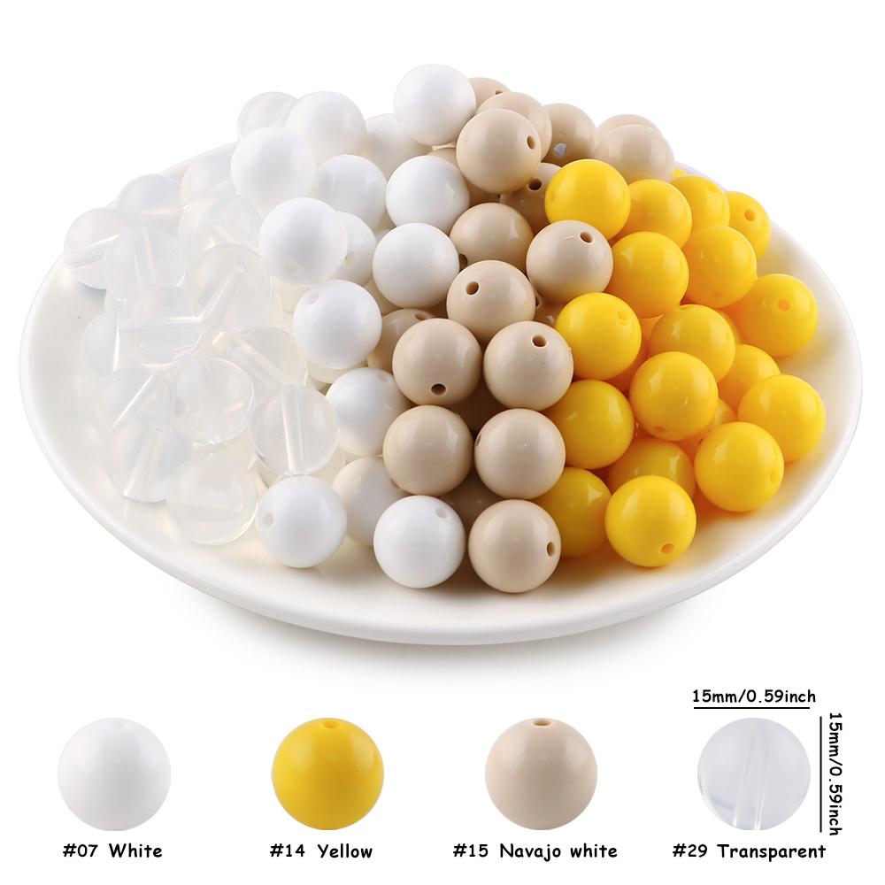 Kovict 24pcs/Lot  Silicone Bright Silicone Beads 15mm DIY Pacifier Chain Jewelry Bracelets Necklace Accessories