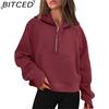 BITCED Autumn/Winter Yoga Wear Women's Sports Half-Zip Hooded Sweatshirt Loose-Fit Fleece-Lined Women's Casual Top