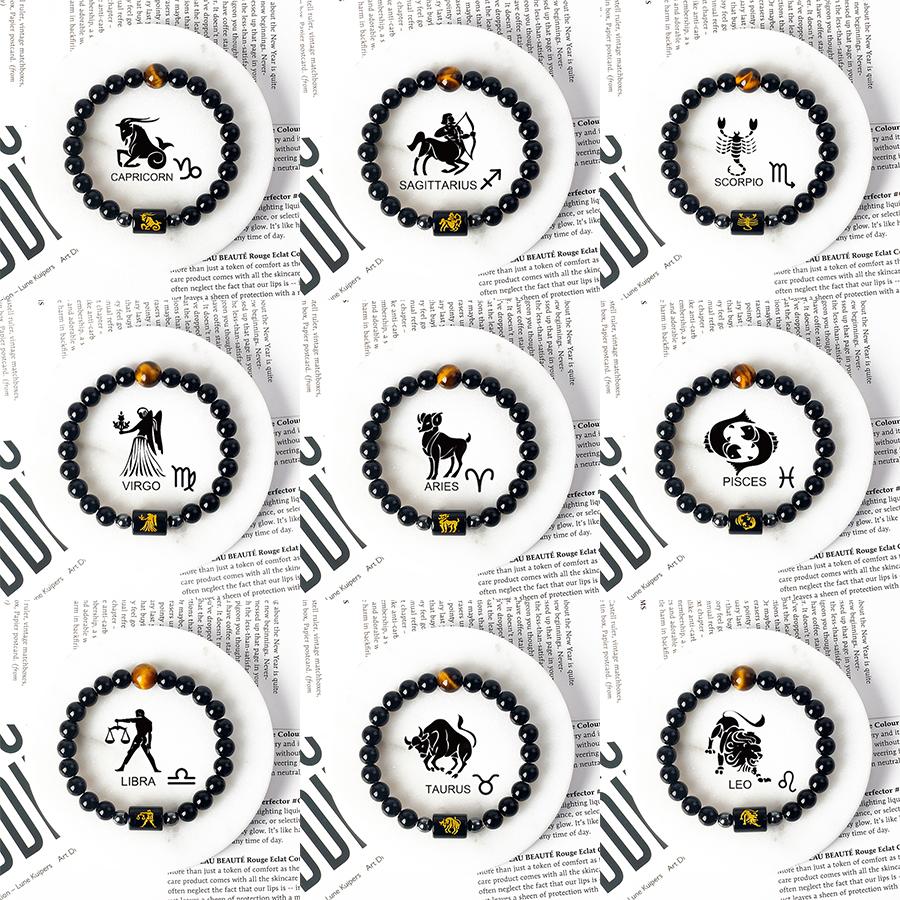 12 Constellations Scorpio Bracelet Natural Stone Tiger Eye Beads Bracelets for Men Women Cancer Virgo Leo Libra Couple Jewelry