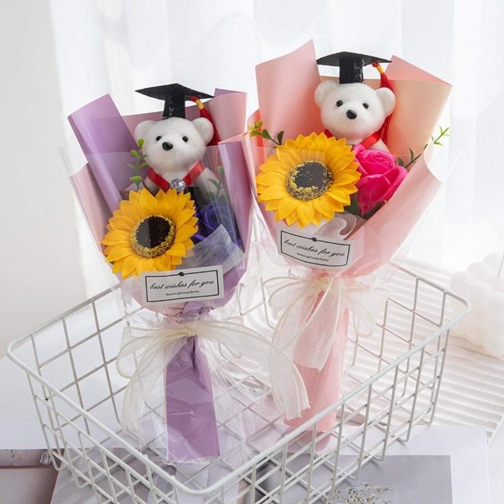 Cartoon Sunflower Graduation Bouquet Bouquet Decoration Graduation Lovely Bear Bouquet Animal Bouquet Graduation Ceremony