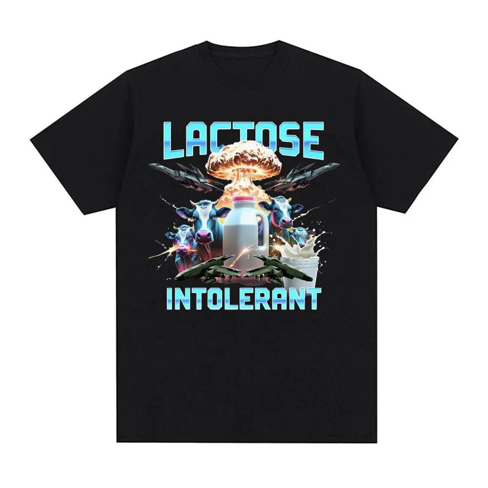 Men's and Women's retro Casual Short Sleeve T-shirt lactose Intolerant funny Meme T-shirt 100% cotton oversized humorous T-shirt