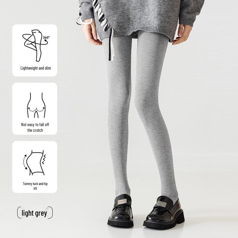 Graue, mit Samt gefütterte Leggings für Damen - Warme, dicke, kältebeständige Strumpfhose mit No-Drop-Design für Herbst & Winter