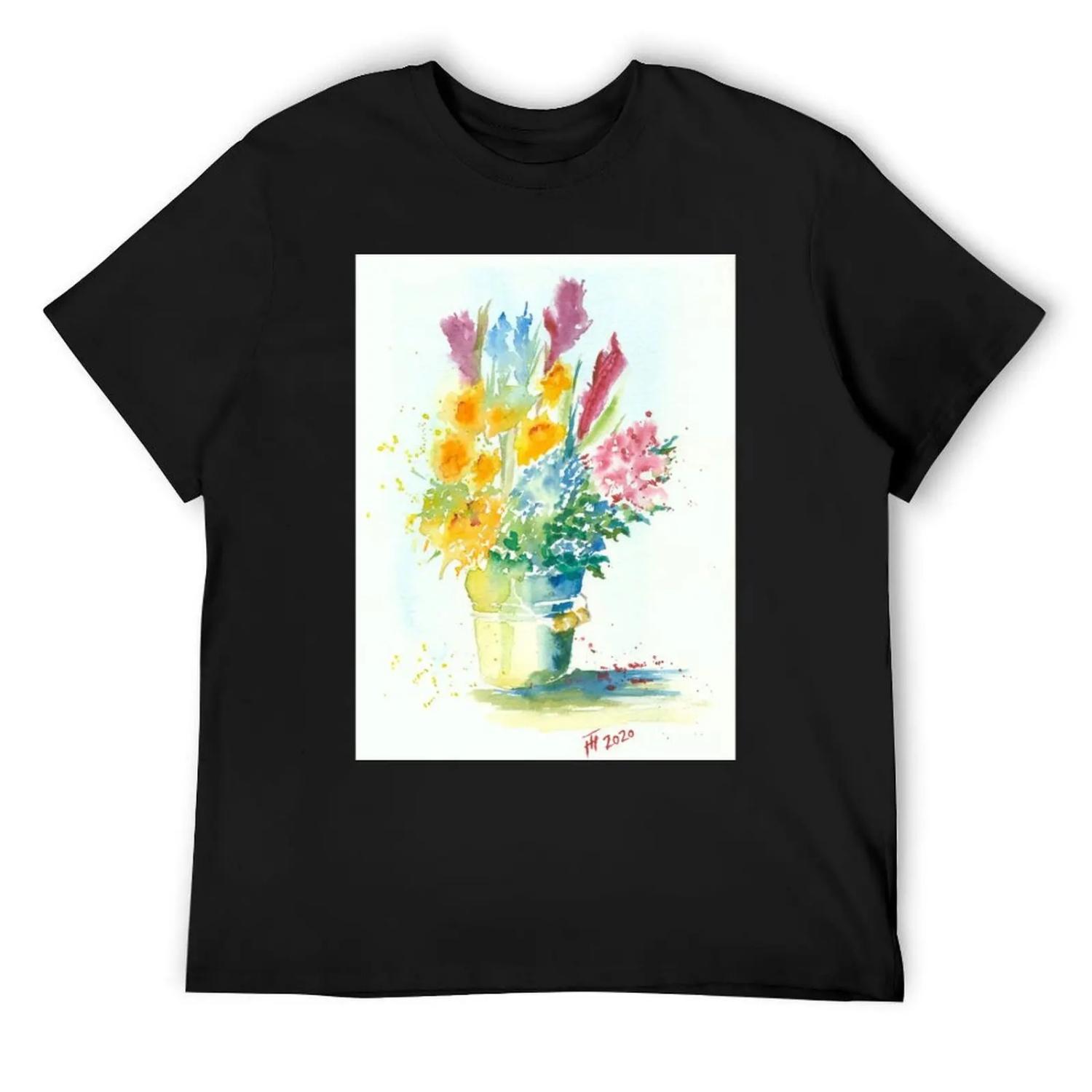 Bucket of flowers T-Shirt Short sleeve tee cheap stuff graphic tee shirt mens clothing S