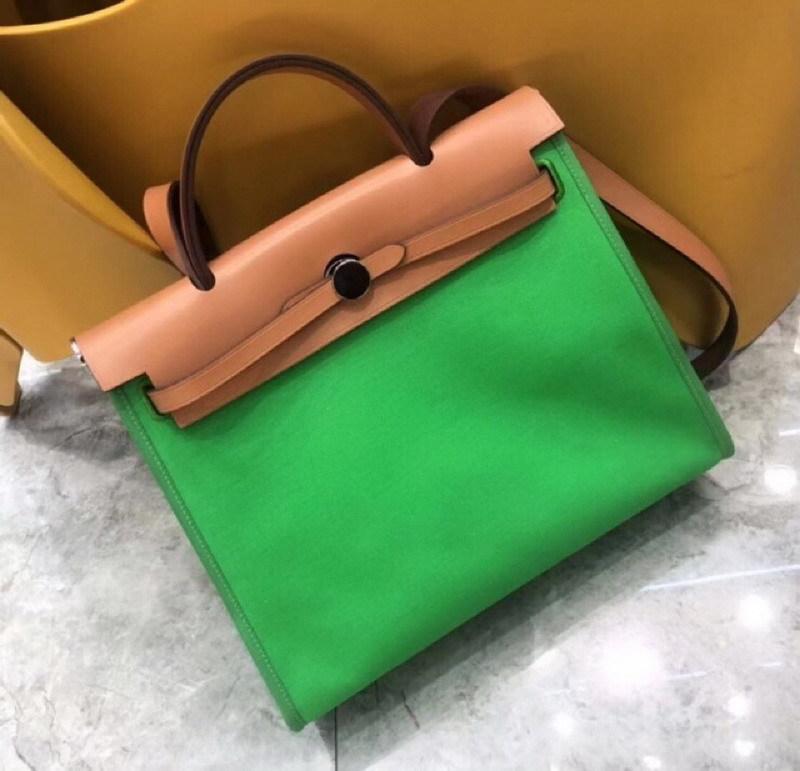 Geantă de umăr din piele de vacă/pânză impermeabilă de 31 cm, din piele naturală, cu geantă de mână de culoare contrastantă