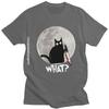 What Cat Full Moon Tshirt Unisex T Shirt Trendy Funny Halloween Black Murderous Cat With Knife TShirts Cotton Tee Free Shipping