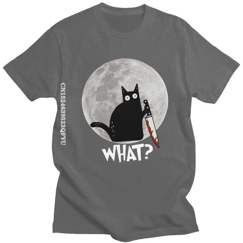 What Cat Full Moon Tshirt Unisex T Shirt Trendy Funny Halloween Black Murderous Cat With Knife TShirts Cotton Tee Free Shipping