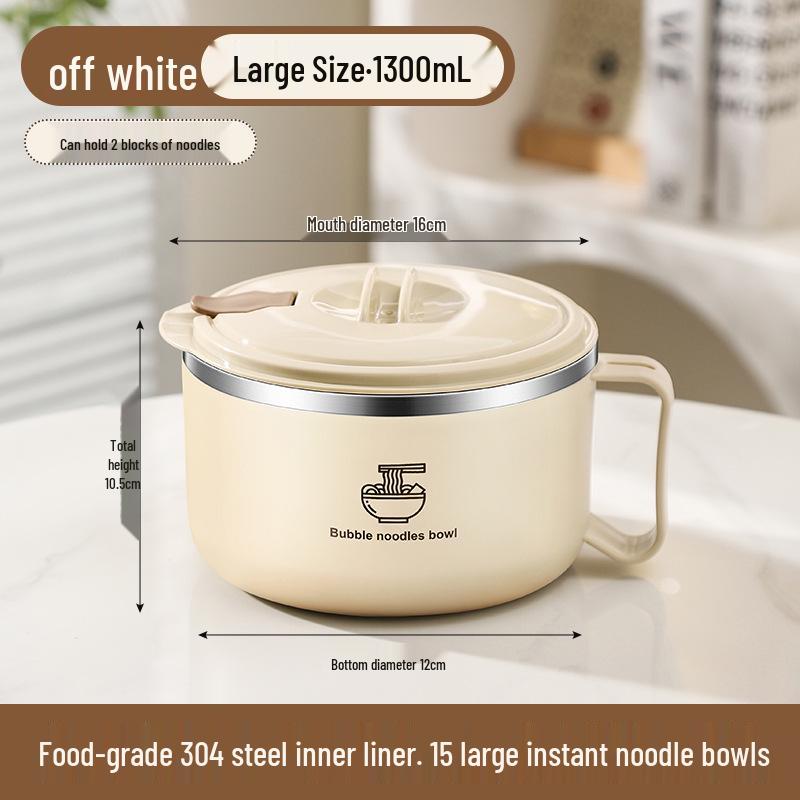 304 Stainless Steel Noodle Bowl with Lid: Large Capacity, Water-Draining for Dorm, Office, or Canteen