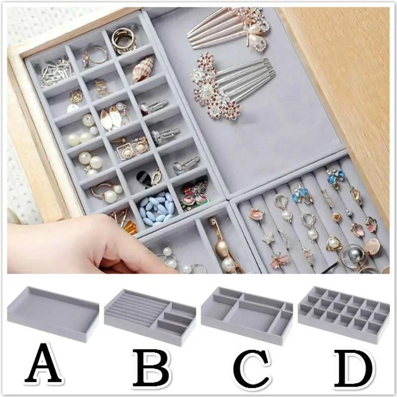 Jewelry Organizer Velvet Jewelry Storage Tray Display Holder Ring Bracelet Necklace Storage Box Showcase Drawer Organizer Trays