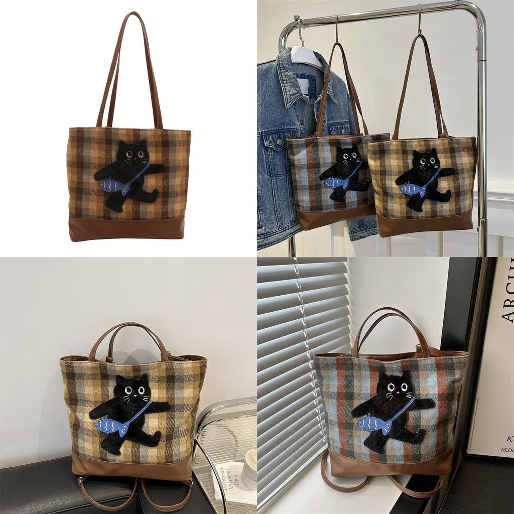 Stilvolle, geräumige Schultertasche mit Cartoon-Motiv aus der Winterkollektion in Blau und Braun