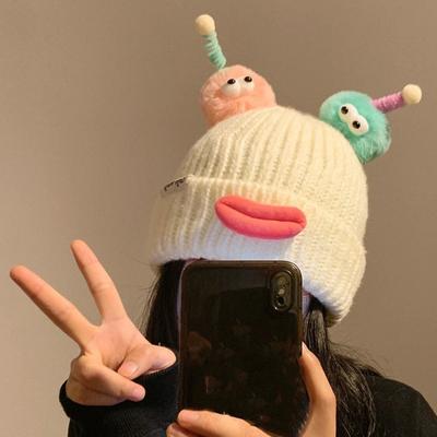 Czapka Dzianinowa Usta Kiełbasy Kreskówkowa Pluszowa Lalka Dekoracja Ciepła Przytulna Czapka Pluszowa Zimowa Odzież na Głowę na Zimną Pogodę