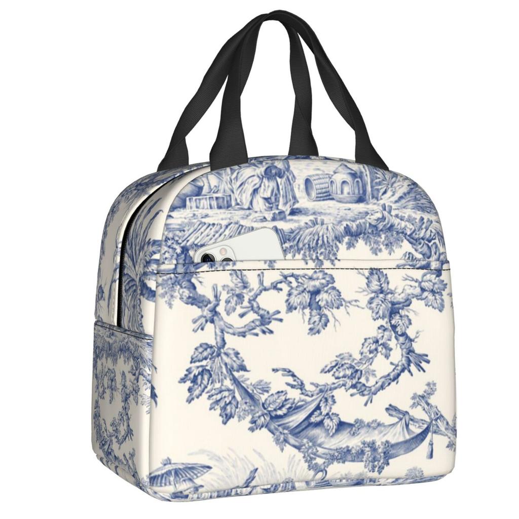 Custom Purple Flower Toile De Jouy Inspired Pattern Insulated Lunch Tote Bag for Women Portable Cooler Thermal Food Lunch Box