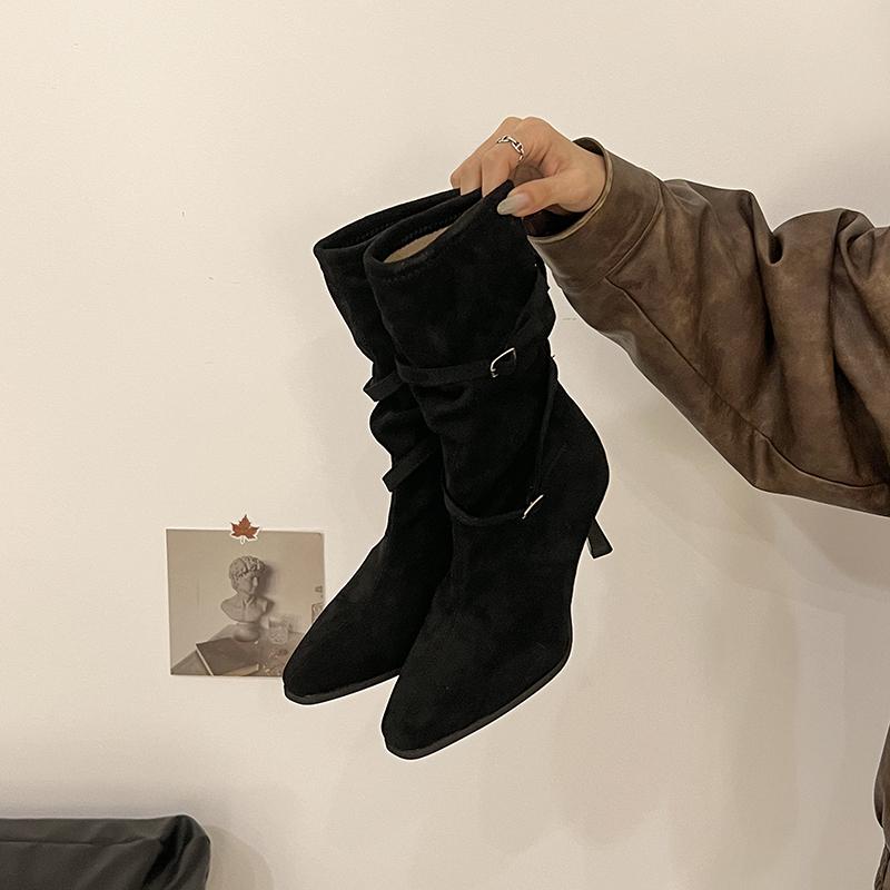 Fashion New Style Fashion Women's Vintage Pointed Toe Women Ankle Boots Autumn Ladies Concise High Heel Slip On Short Boot Zapatos Mujer