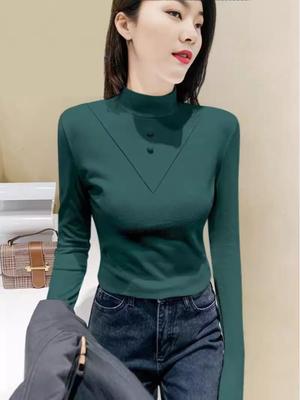 Ribbed Double-Sided Fleece Women's Slim-Fit Long Sleeve Half-High Neck Top
