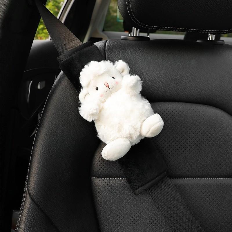 Cute Cartoon Car Seat Belt Shoulder Cover Soft Faux Fur Women Goddess Car Decoration