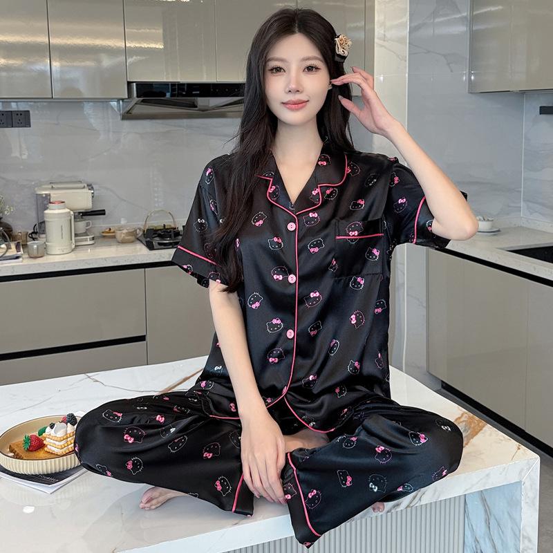 Sweet And Cool Girl Wind Ice Silk Pajamas Women'S Summer Short-Sleeved Trousers Comfortable Loungewear